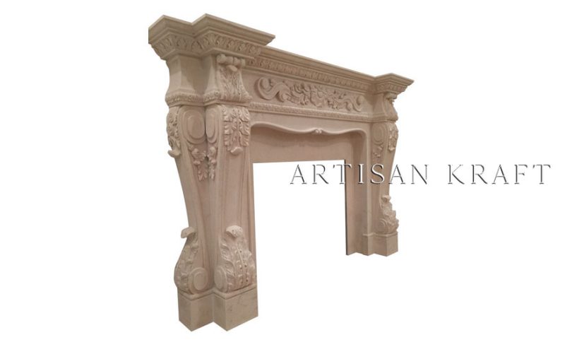 Corbel Leaf Sandstone Fireplace Stock