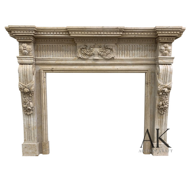 Fluted Ancient Marble Fireplace Stock