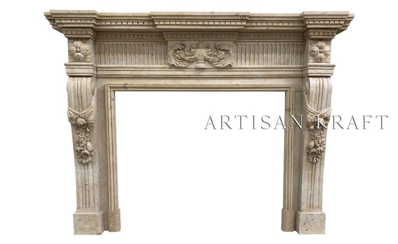 Fluted Ancient Marble Fireplace Stock