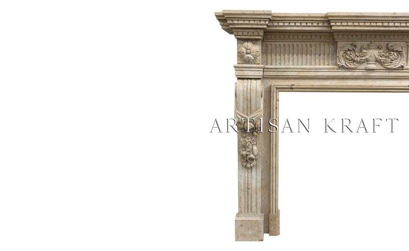 Fluted Ancient Marble Fireplace Stock