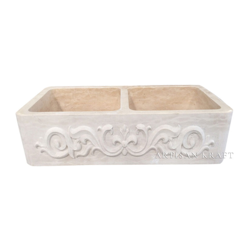 Beige Marble Double Sided Farmhouse Sink