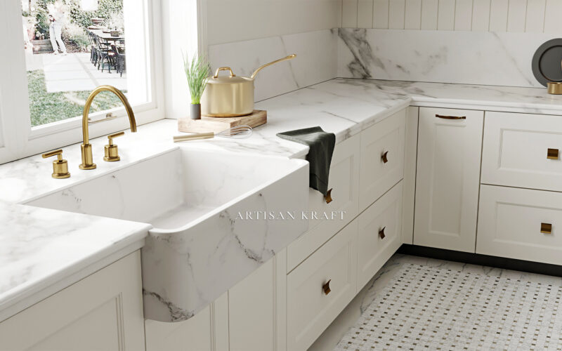 Carrara White Marble Farmhouse Sink