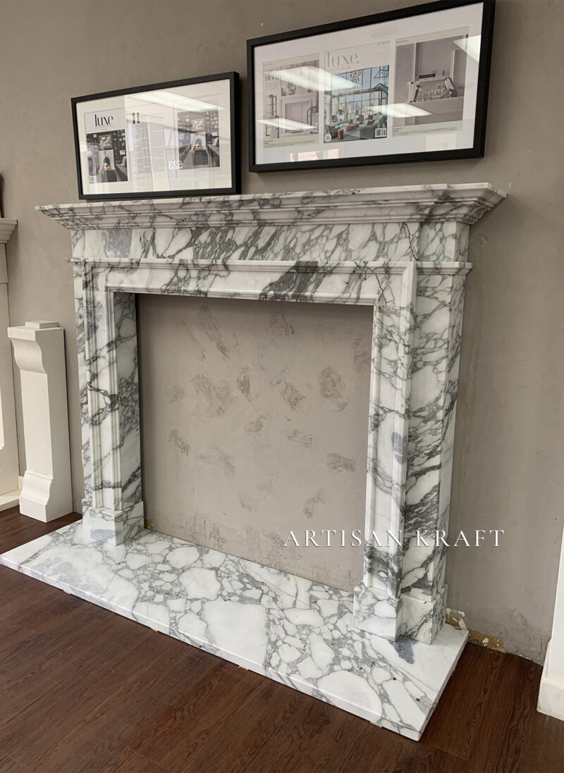 Traditional Arabescato Marble Fireplace Stock