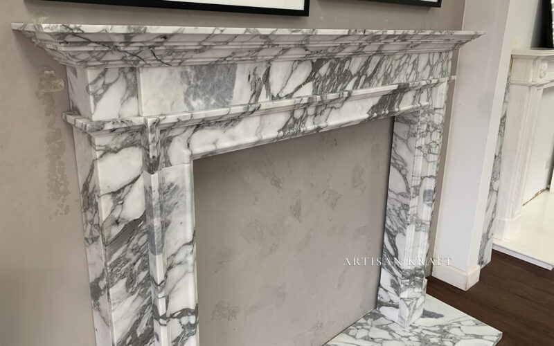 Traditional Arabescato Marble Fireplace Stock