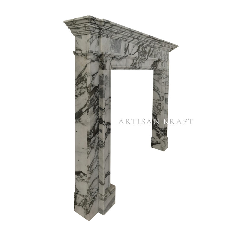 Traditional Arabescato Marble Fireplace Stock