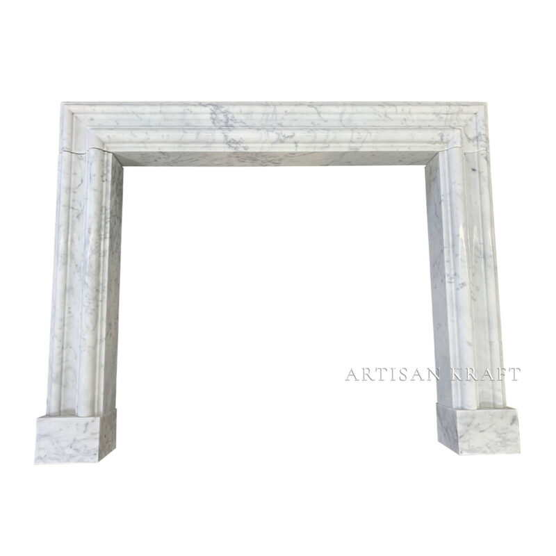 Modern Bolection Carrara Marble Fireplace Stock