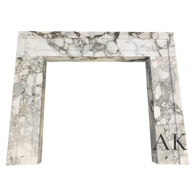 Modern Contemporary Arabescato Marble Fireplace Stock