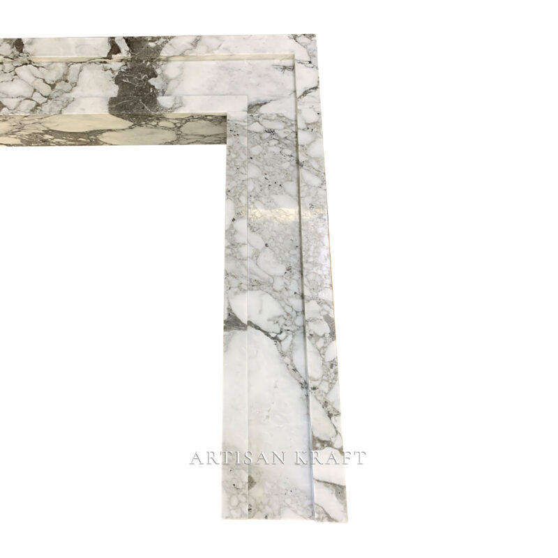 Modern Contemporary Arabescato Marble Fireplace Stock