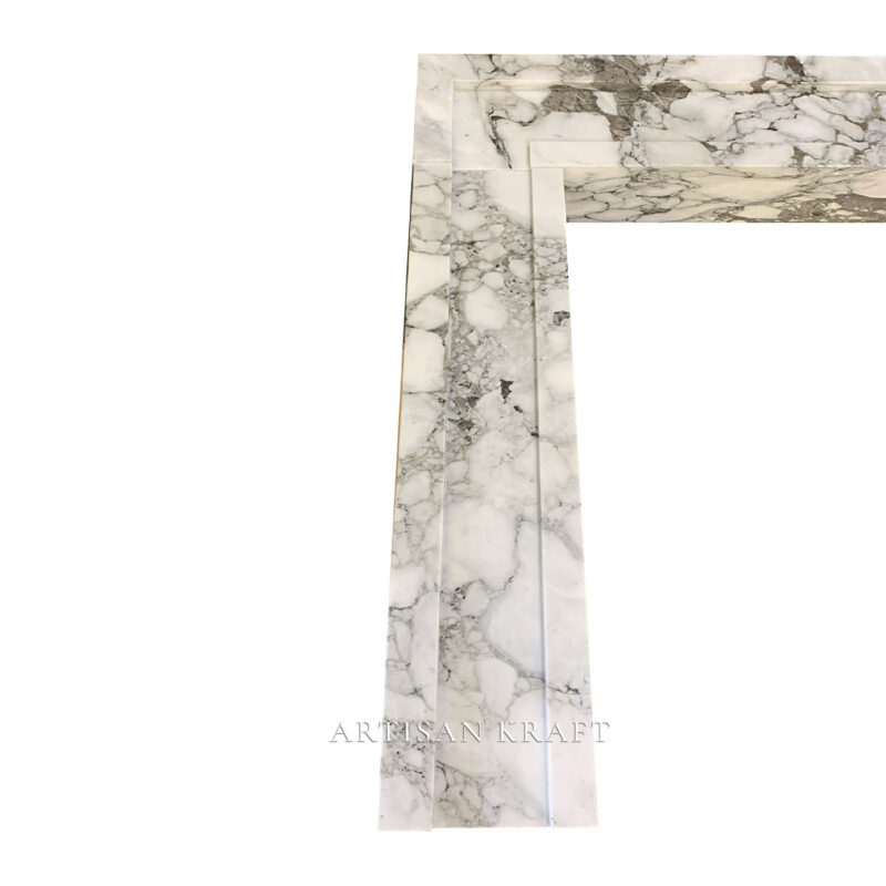 Modern Contemporary Arabescato Marble Fireplace Stock