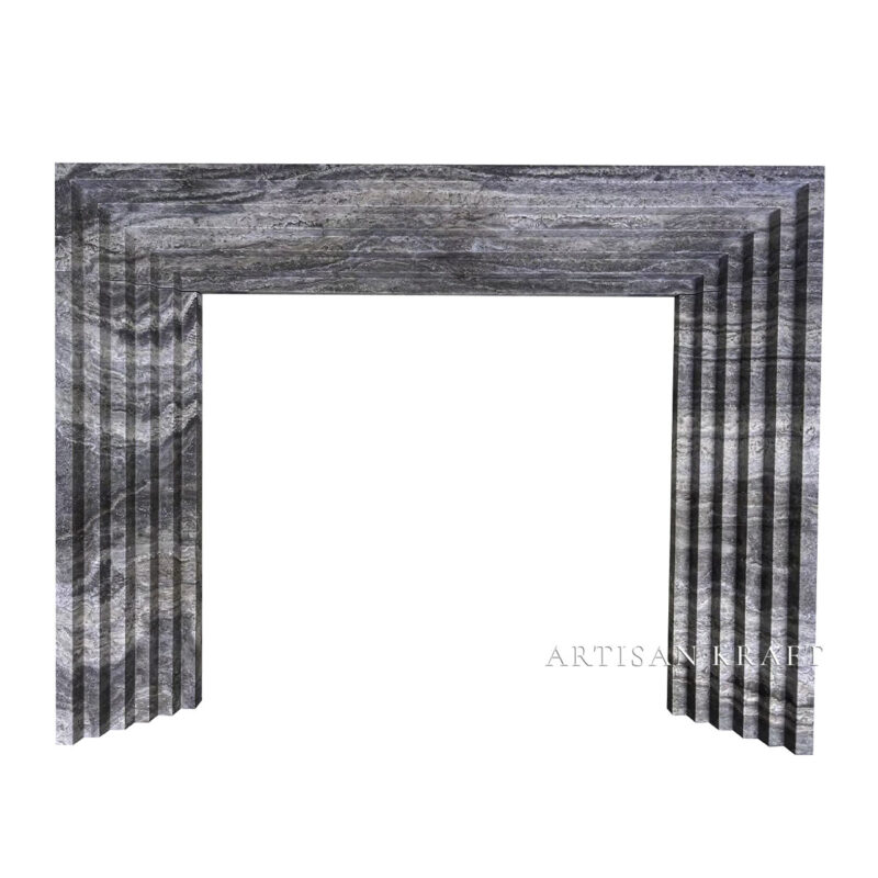 Deco Silver Travertine Fireplace Stock